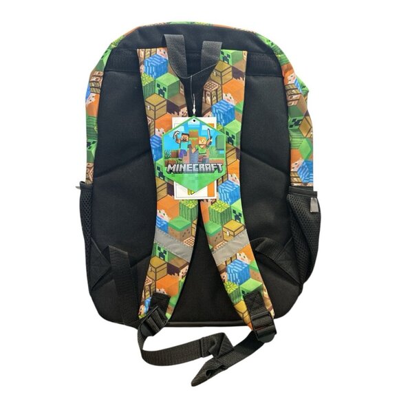 Minecraft Light Up Backpack 17 Inch Bag Unisex Black Green Padded Shoulders NEW - Picture 2 of 11